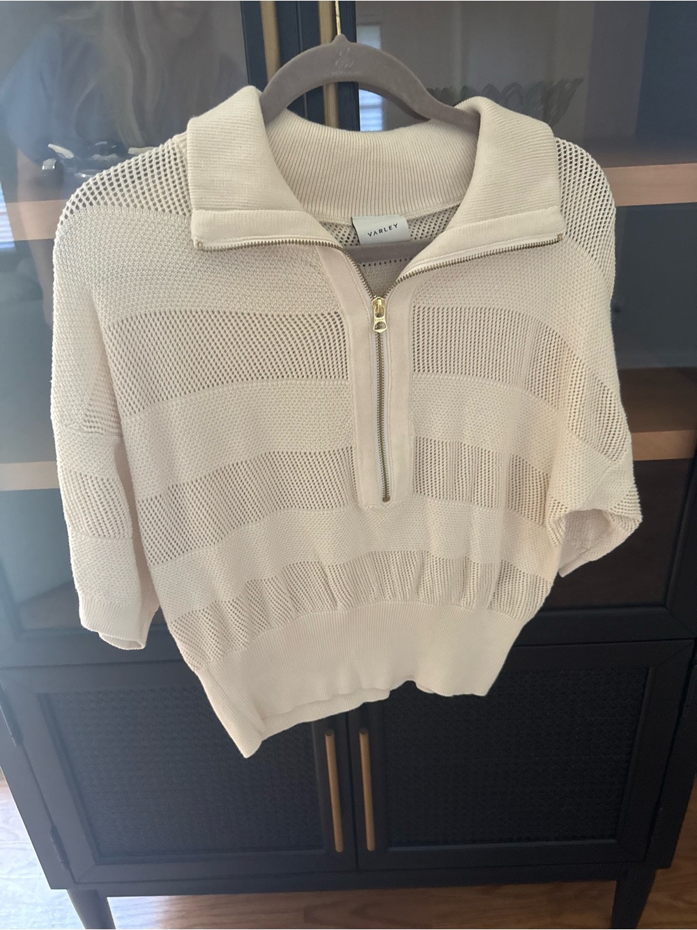 Varley Cream Open-Knit Half-Zip Pullover
